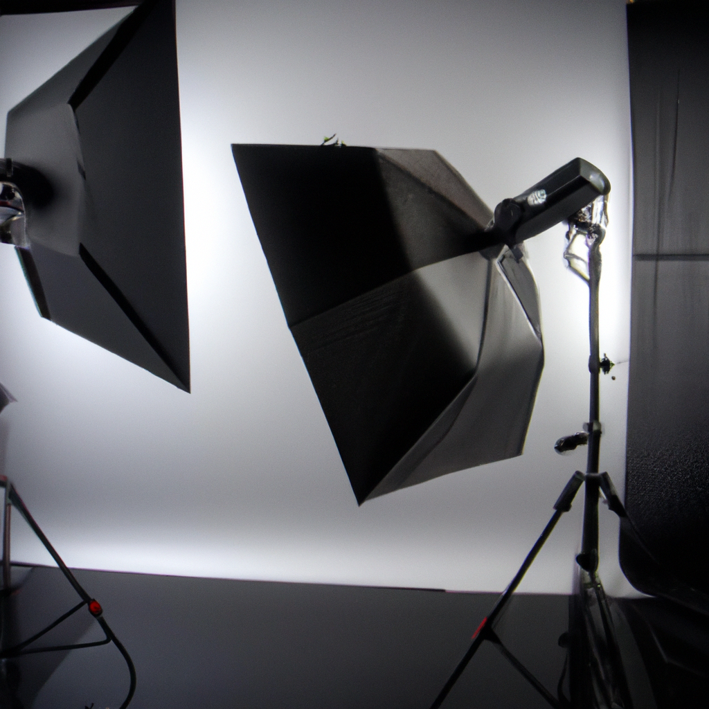 Backstage del estudio con luces continuas, softbox y equipo organizado